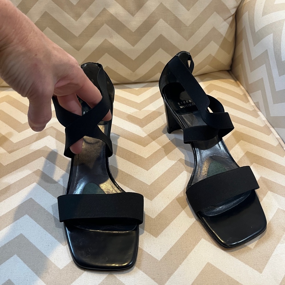 Stuart Weitzman Size 9 Black Strappy Block Heels - image 2